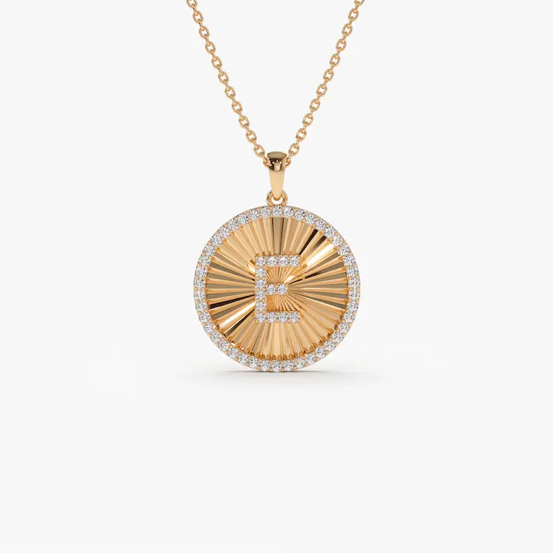 14k Diamond Initial Ballerina Disc Necklace Personalized Gold Jewelry Personalized Minimalist Alphabet Name Letter Pendant