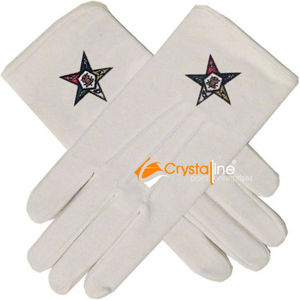 100% white cotton -gloves for masonic regalia with blue squire and compass G and Stars logos