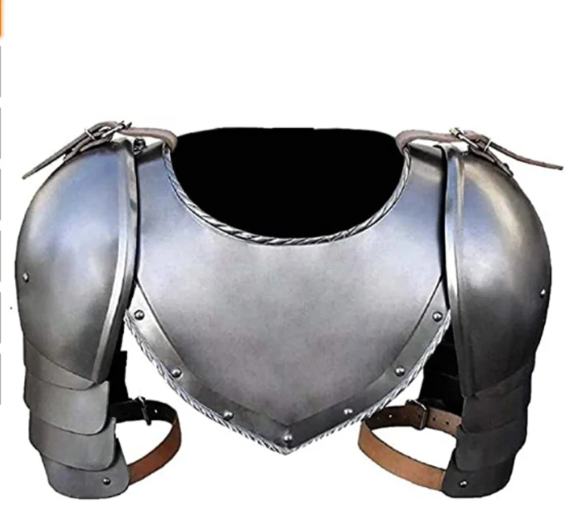 Medieval Shoulders Arm Neck & Shoulder Set Roman Greek Knight 18 Gauge Steel Pauldron Armor Silver Costume