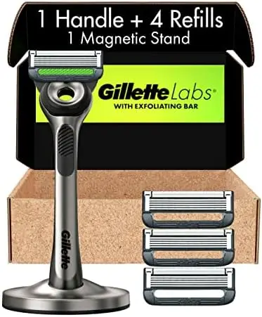 Gillette лаборатория с отшелушивающим стержень Мужская Ручная Золотая бритва включает 3 сменных лезвия бритвы и магнитную стойку премиум-класса