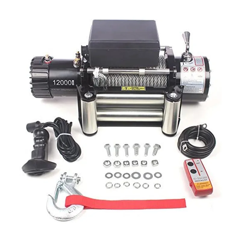 12V Winch Steel Cable Electric Winch Truck Winch with Wireless Handheld Remotes and Wired Handle 12000 lb