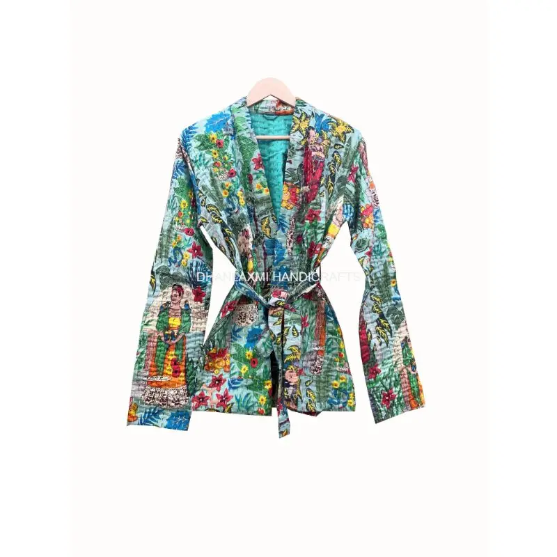 New Collection Indian Cotton Jackets Frida Kahlo Block Print Jacket Handmade Winter Coat Bohemian Outfit Unisex kantha jacket
