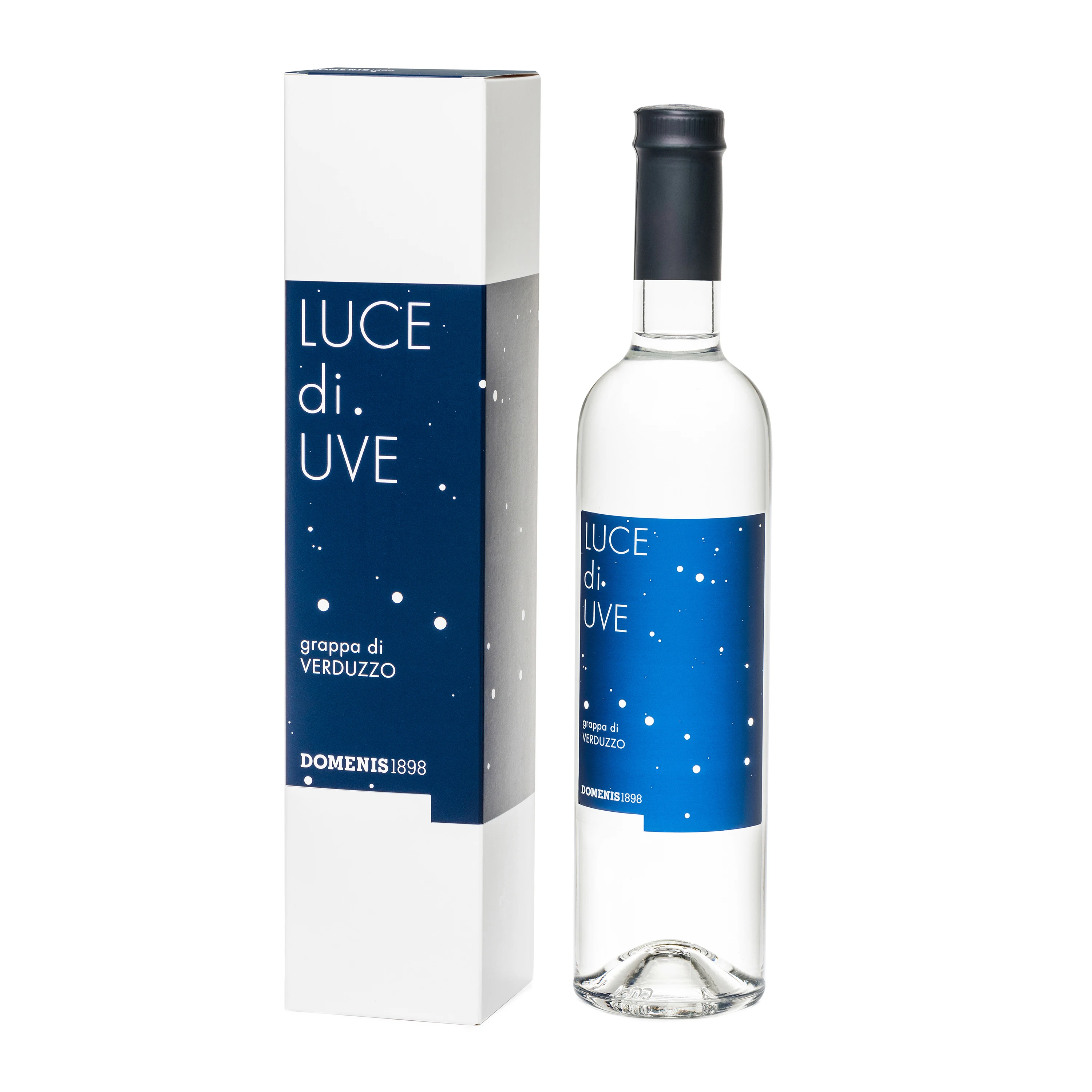 First Rate Italian Grappa with moderate alcohol content Luce Di Uve Verduzzo in 50 cl glass bottle cased