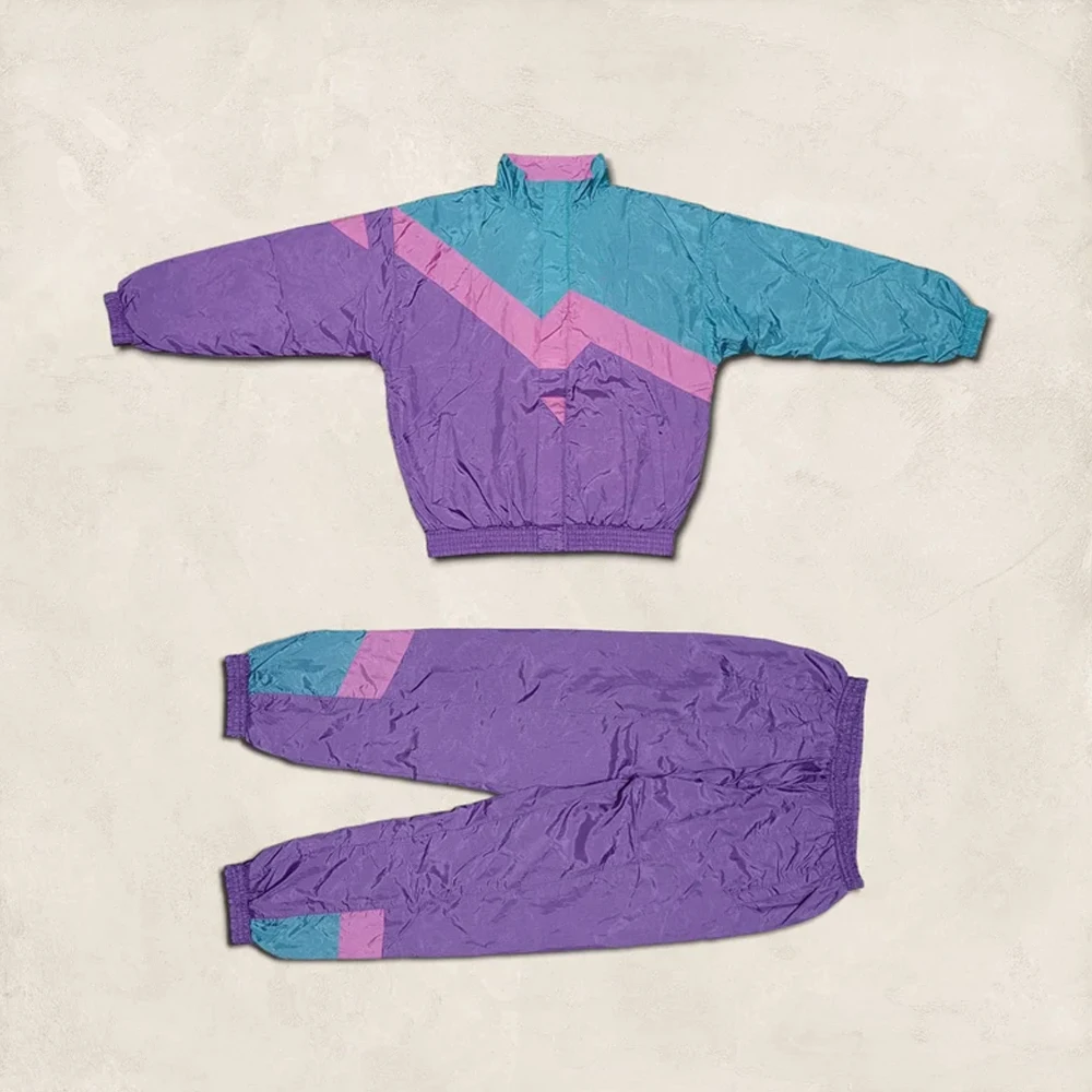 High Quality Vintage 90s Style Work Streetwear Windbreaker Color Block Printed Nylon Panel Maternity Features Sporting Tracksuit
