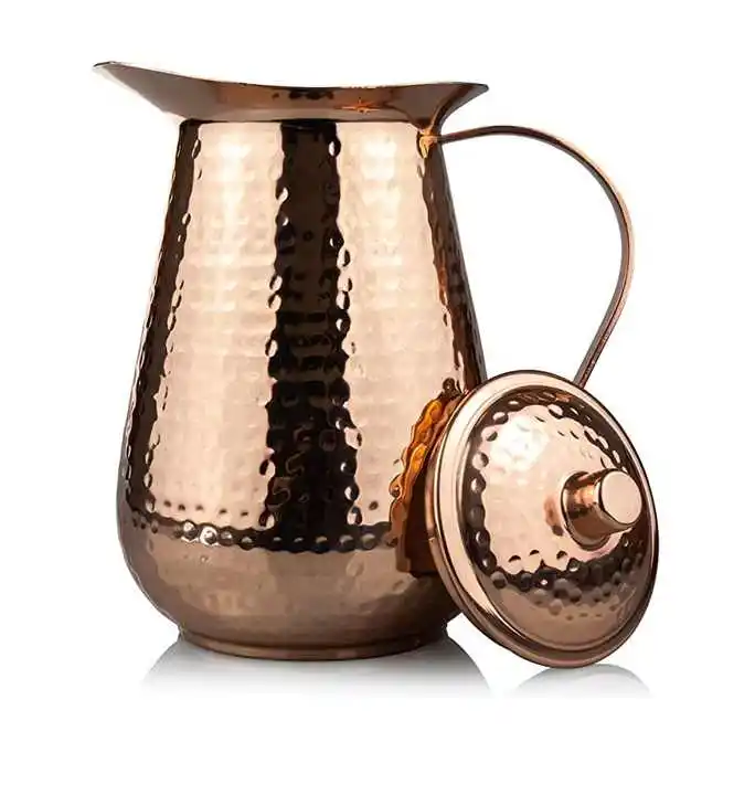 Copper Water Pitcher Ayurvedic Water Pitcher with Stainless Steel Handle and Lid Hand Hammered 100% Pure Copper Wholesale 2023