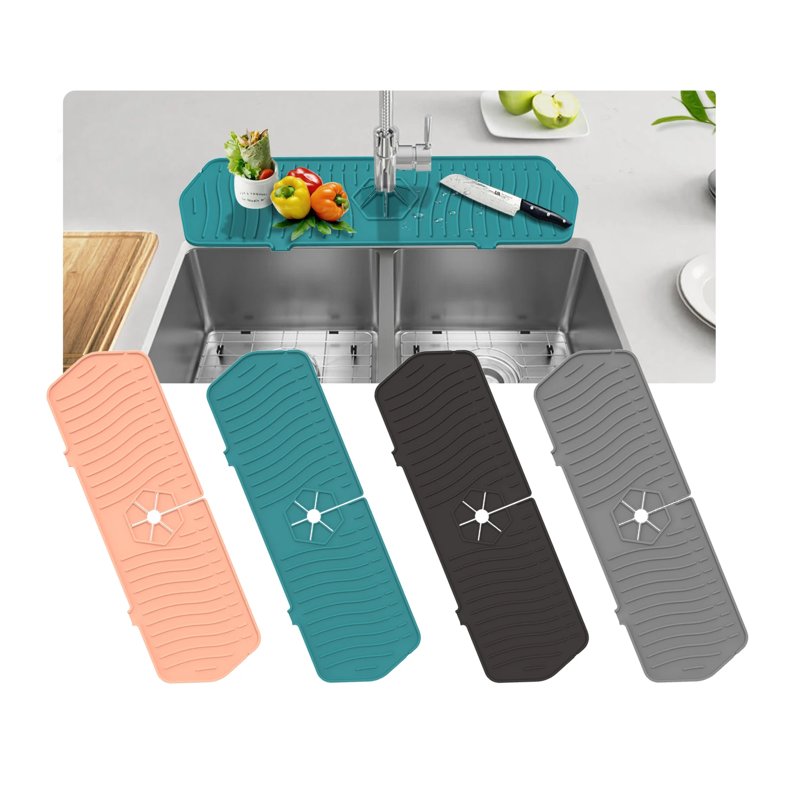 Rayshine drip catcher Splash Guard Mat countertop silicone water guard under the kitchen drying sink pad liner splash faucet mat