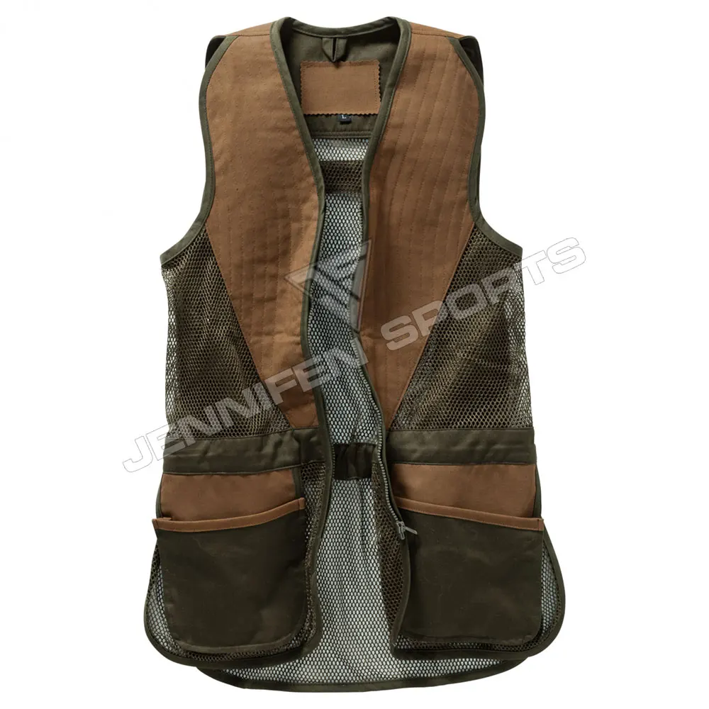 Hunting Vest Men Shell Material Cotton Canvas/Mesh Fabric Zipper Closing Front Pockets Inside Woven Label