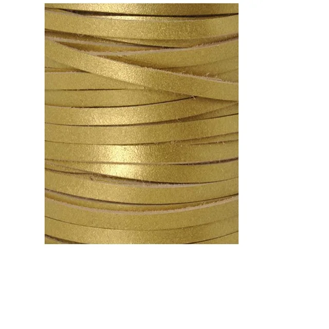 3mm Gold Flat Calf Leather Cord Flat Leather Lace With Roll Spool for Bracelet Necklace Beading DIY Handmade Crafts From India
