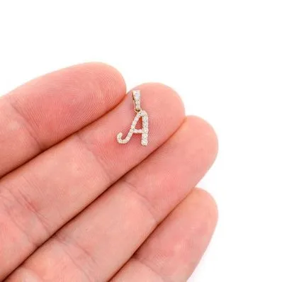 Real Diamond Initial Letter a Pendant 14K Solid Yellow Gold Alphabet Dainty Necklace VS Natural