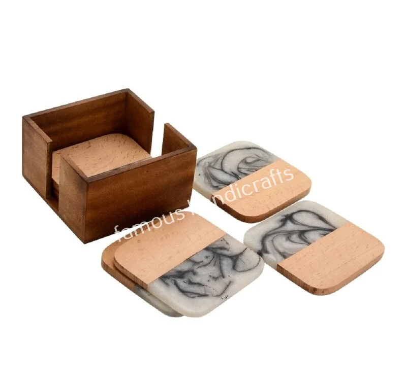 Wholesale Attractive Resin Crafts Coasters Unique Tea Cup Design with Resin Inlay for Coffee Beer and Wine