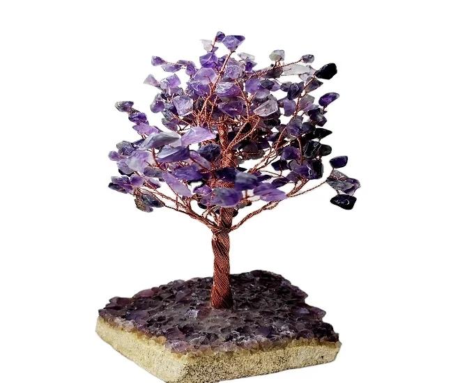 Natural Amethyst Crystal Chips Beaded Tree Agate with Copper Wire Cluster Base Amethyst Natural Cluster Base Tree