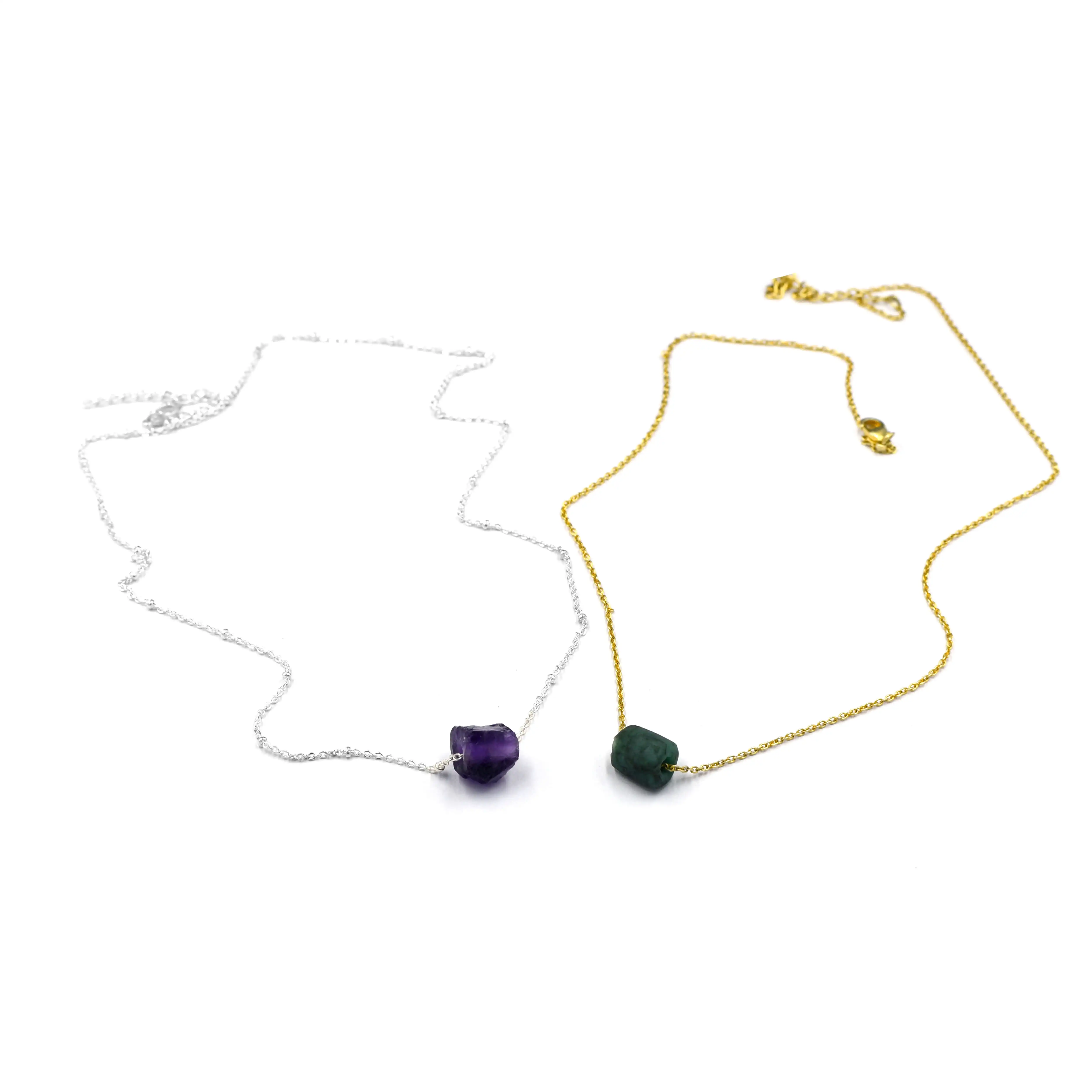 Natural healing crystal raw beads necklace handmade fashion jewelry rough birthstone necklace jewelry for gift ideas jewelry