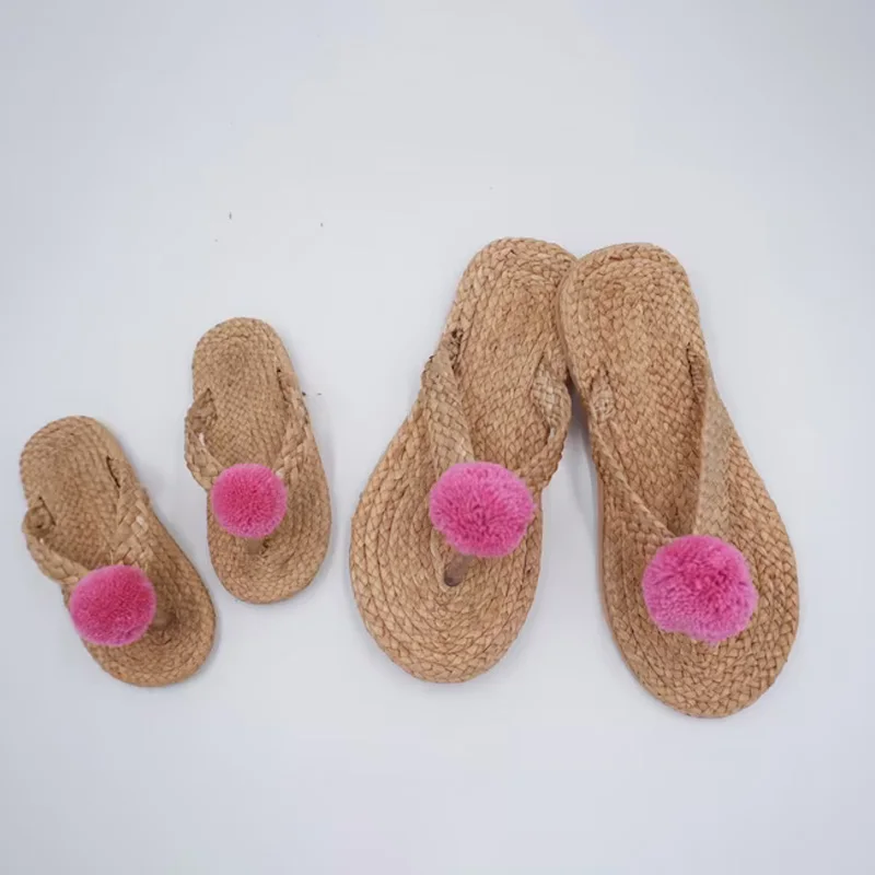Hot Sale Summer Mommy daughter shoe set straw slippers water hyacinth sandals Vietnam Manufacturer