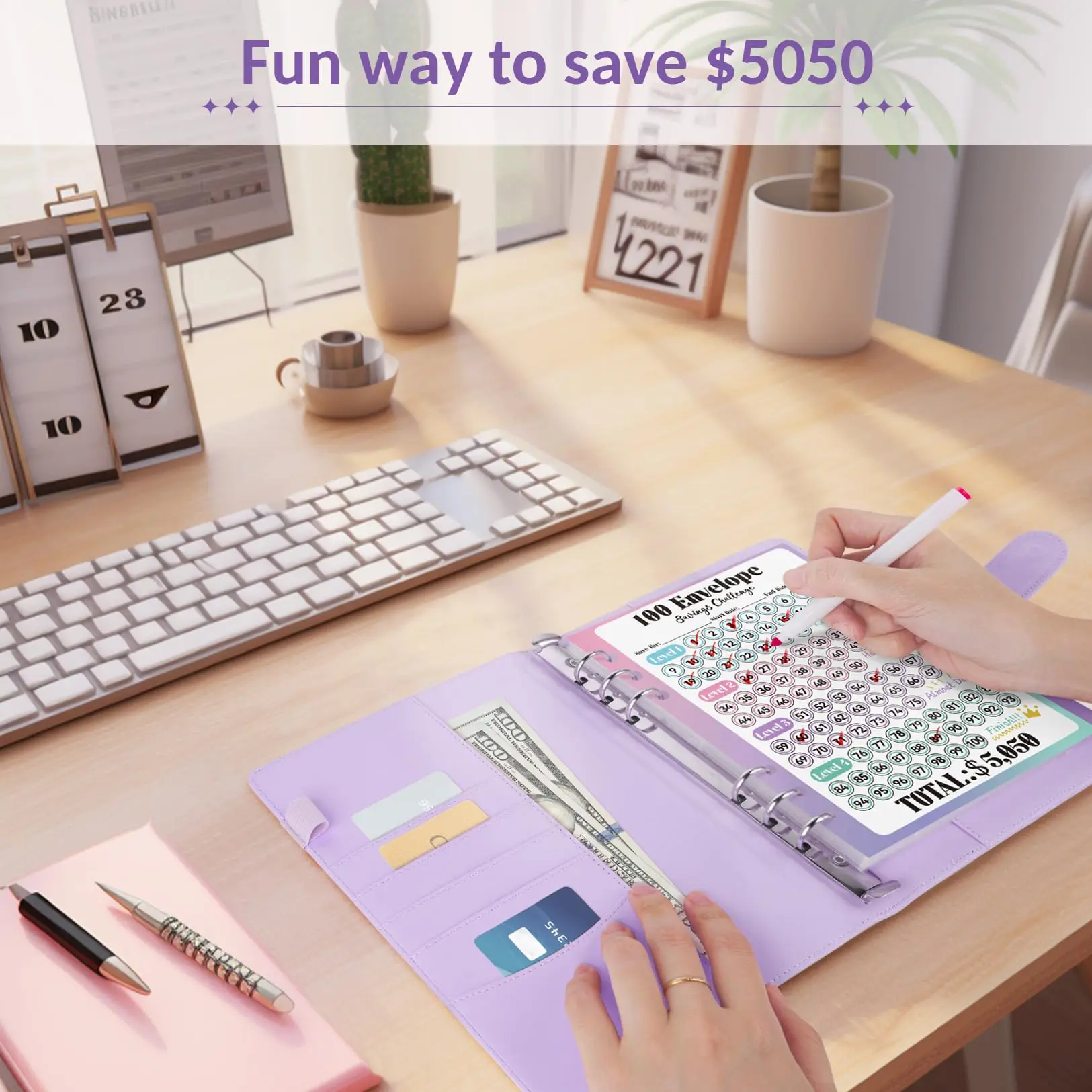 Custom A5a6 Leather 100 Challenge Clear Insert Set Money Saving Budget Binder Planner With Cash Envelope System