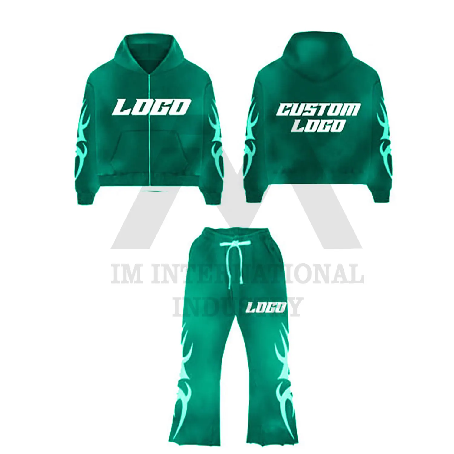 Wholesale Two-Piece Set Breathable Unisex Sun Faded Sweatpants and Hoodie OEM Heavyweight Flared Tracksuit with Joggers