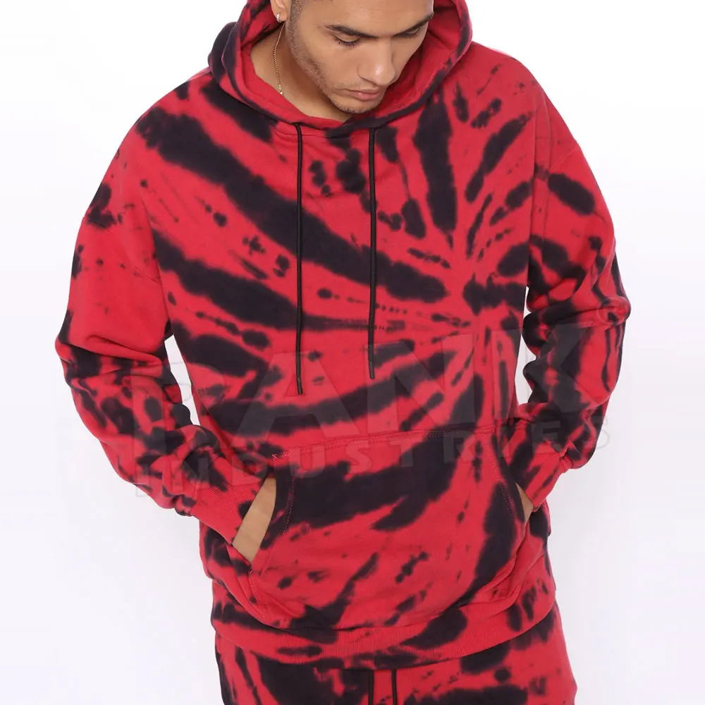 High Quality Red And Black Color New Style Custom Logo Cotton Fleece Men Pullover Tie Dye Print Oversized Hoodie For Online Sale