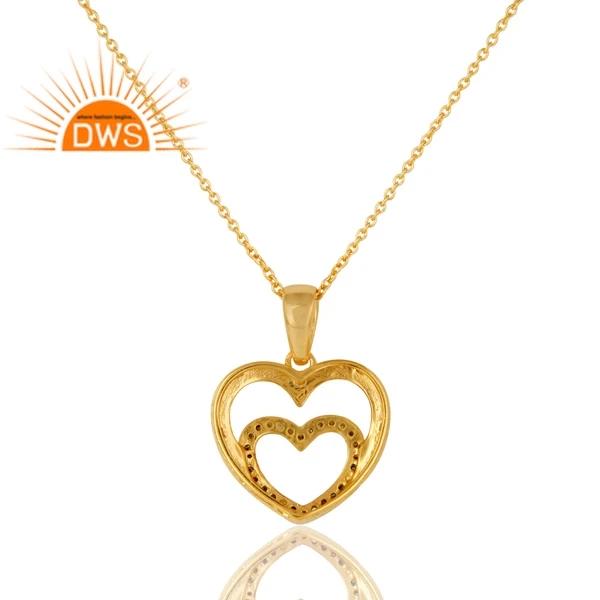 Best Selling Sterling Silver 18K Gold Plated Natural Diamond Heart Design Pendant Necklace Demi Fine Jewelry Manufacturer