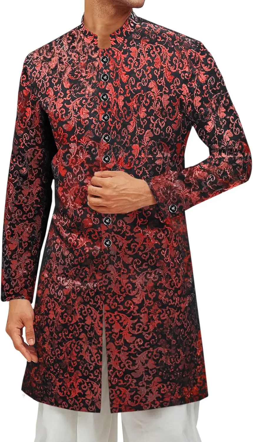 Высокое качество изготовленные на заказ мужские пальто Kurta Sherwani кафтан пакистанский этнический королевский костюм блестящий воротник мандарина для вечеринки Salwar Kameez