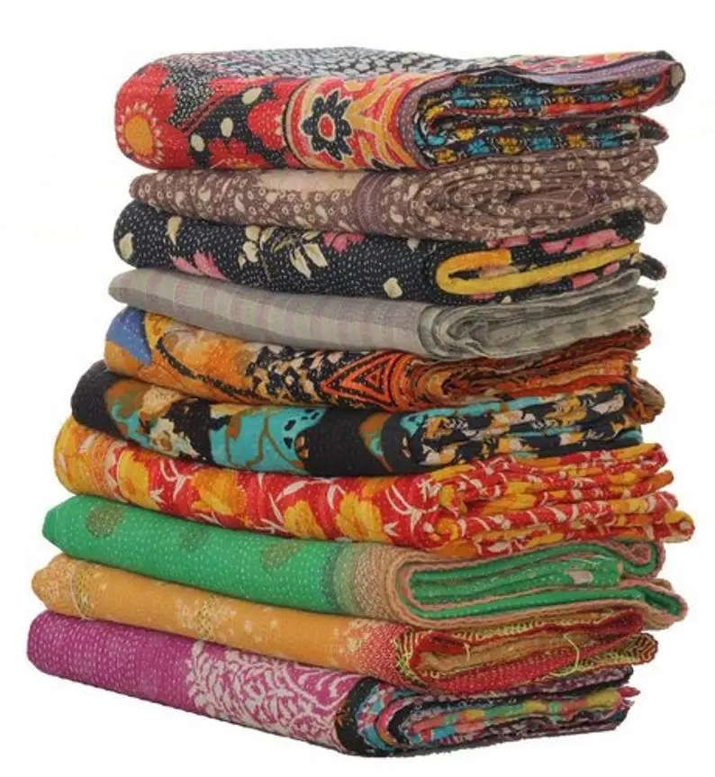 Vintage Kantha Quilt Reversible Throw Gudri Wholesale Handmade Indian
