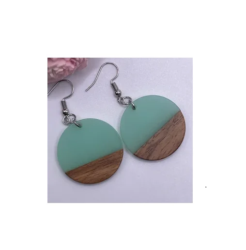 Wood and resin earring simple drop geometric wood hoop resin earrings for handmade use for at best price