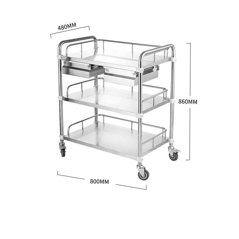 Mobile Medical Multifunction Cart Treatment Stainless Steel Hospital Trolley