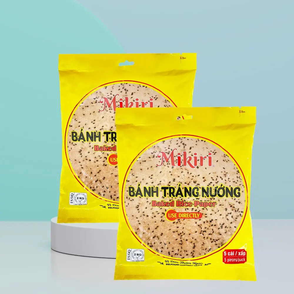 VietNam Food For Festival Baked Sesame Rice Paper 5 pieces per bag Rice flour, tapioca flour,  sesame, coconut Eat with Food