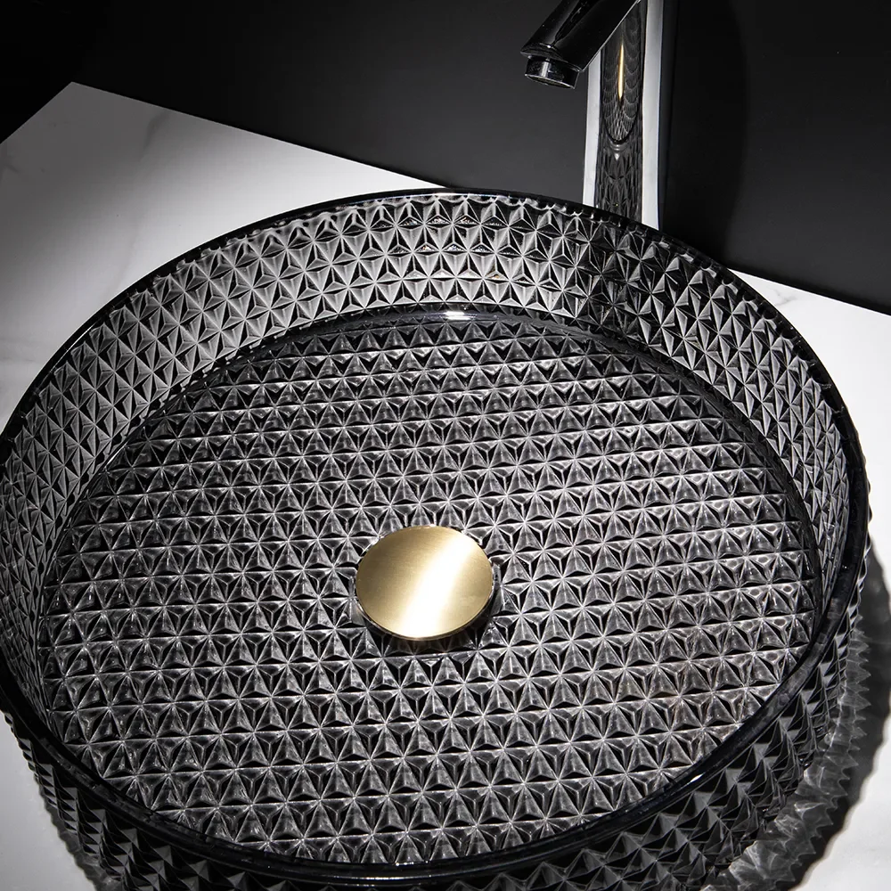 Wholesale Crystal Wash Hand Transparent Glass Wash Basin Vessel Bathroom Glass Sink