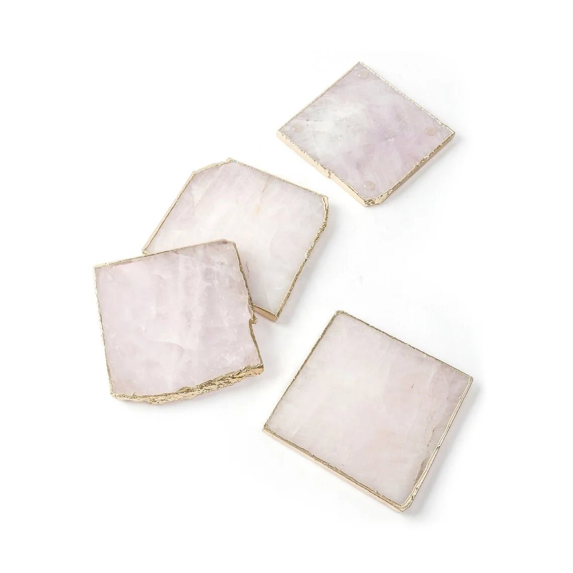 High Quality White Quartz Agate Coaster Set with Gold Trim Crystal Sliced Gemstone Geode Cup Holders for Coffee/Tea