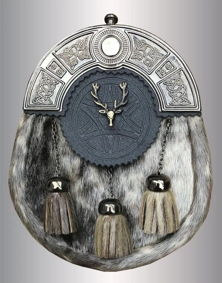 antique-finished-stag-head-sporran semi dress sporrans with metal cantle for bagpipers new arrival design