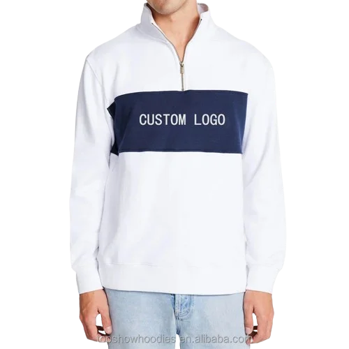 High Quality Oem Custom 100% Cotton Color Block Pullover Jumper 1/4 Quarter Half Zip Sweatshirt for Men