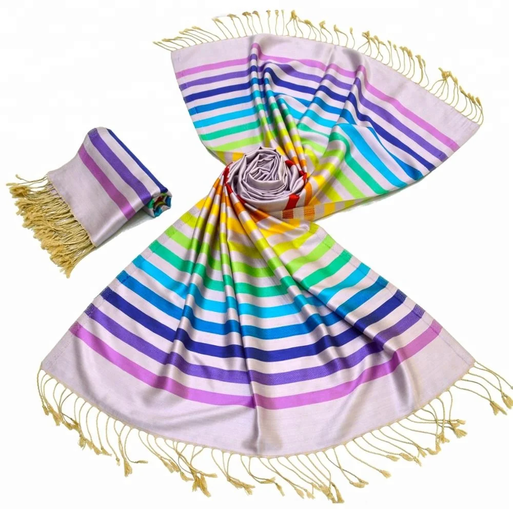 Stripe patterned kashmiri Wool silk shawls silk wool plain scarfs shawls beautiful designer shawls made in india company