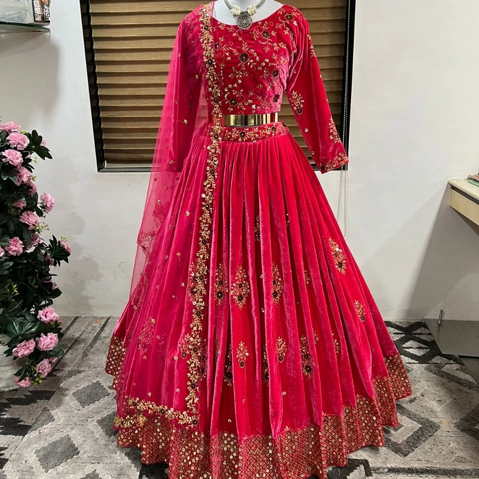 Heavy Viscose Velvet With Heavy 5mm Embroidery Sequence Work ANARKALI LONG FLOOR GOWN