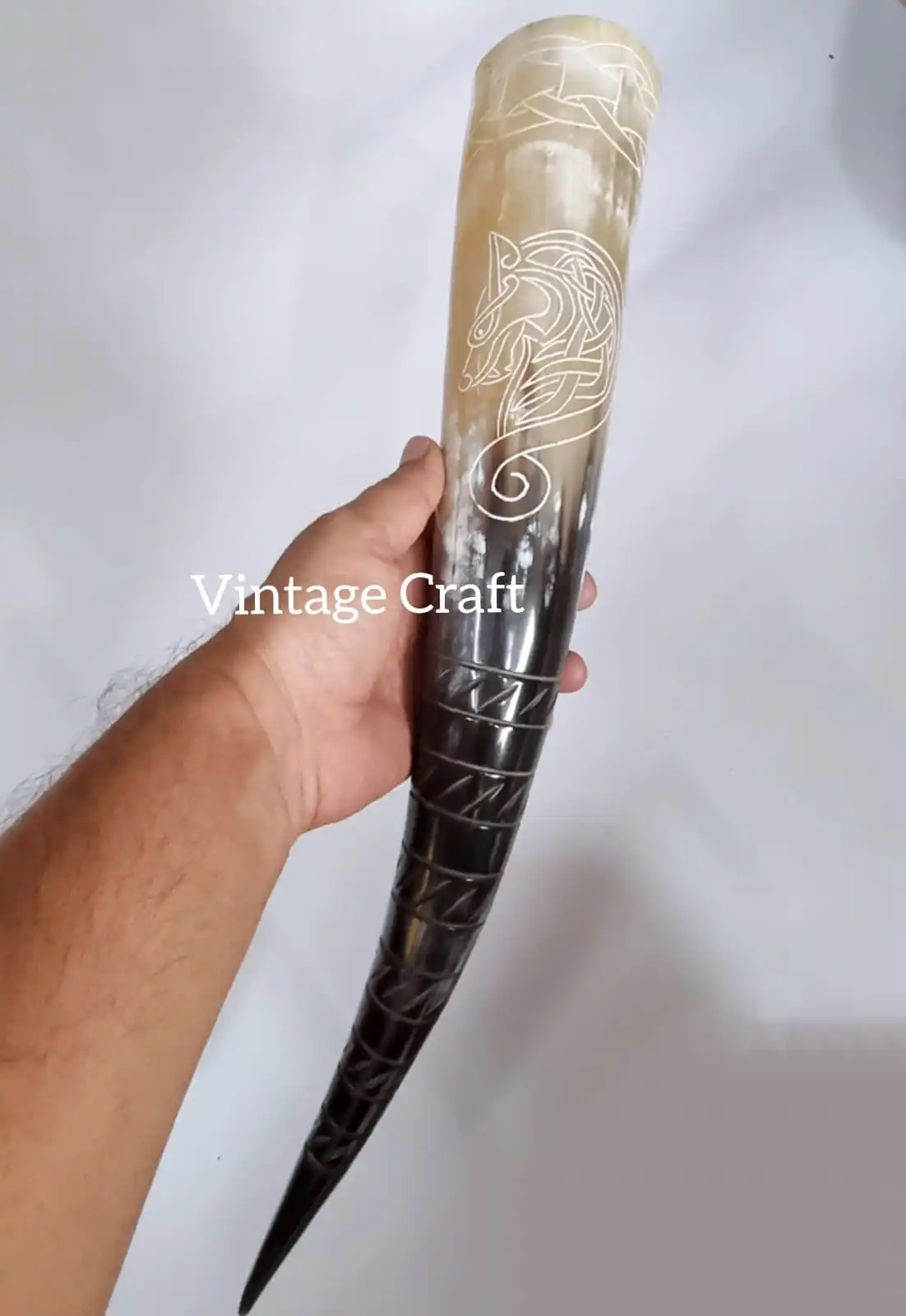 Carved Viking Drinking Horn Handcrafted drinking horn Beer Mead Ale wine or whisky Dragon Hand Carving