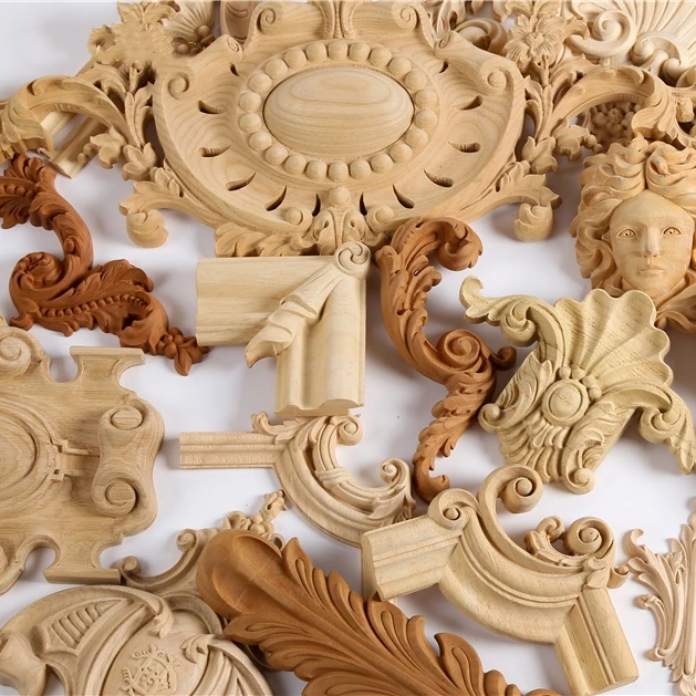 NEW Solid wood French wood carving Applique Onlays European style wall panel carved parts background wall design