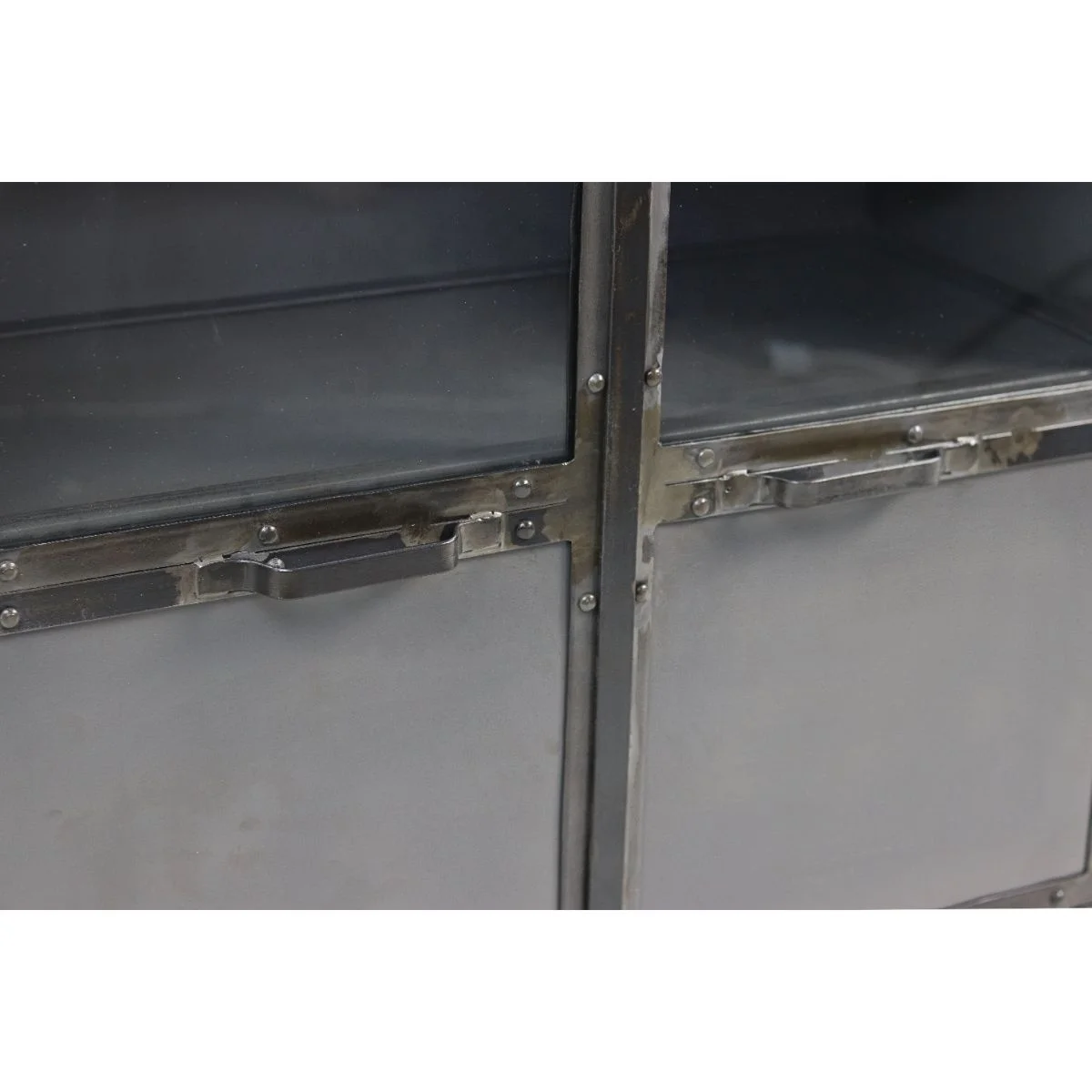 Industrial Iron Display Cabinet Loft Style Metal Cabinet with Glass Doors & Storage Shelves Iron Metal Small Cabinet Wardrobe