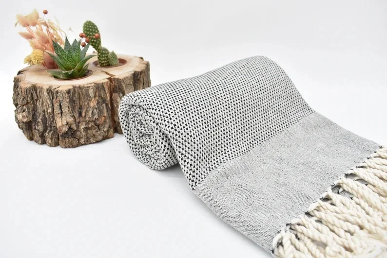 Direct from Producer in Turkey Hasir Black Turkish Cotton Adult Sports Towel for Yacht Gym Yoga Picnic Woven Techniques