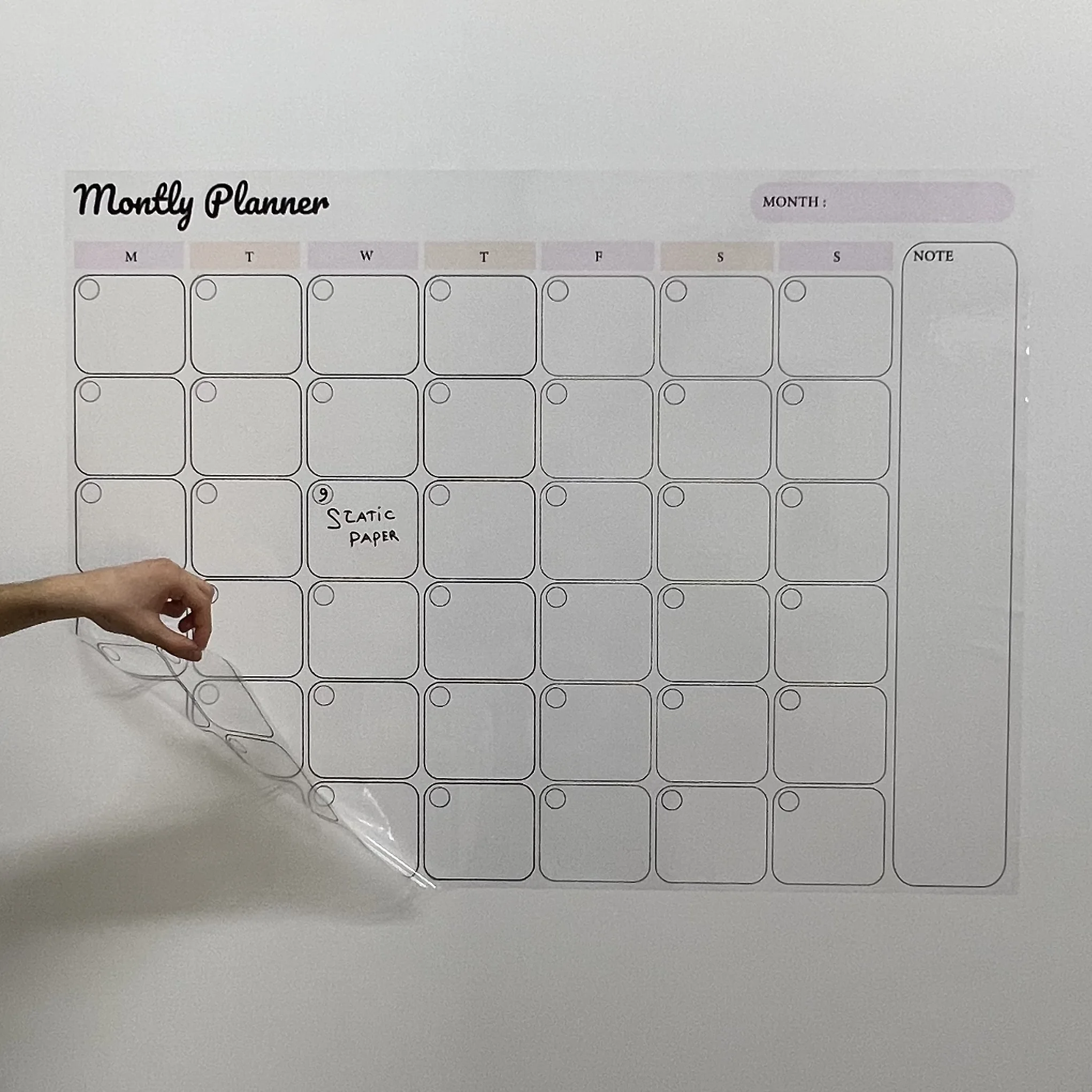 Dry Erase Monthly Planner Organizer Model-1  Reusable Durable Polystyrene Material Holds The Surface With Static Electricity