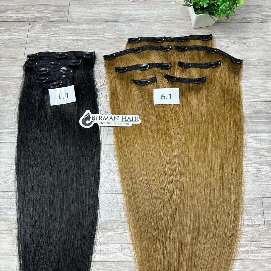 Luxury 100% Vietnamese Straight Human Hair Extensions High Quality Raw Hair Natural Color Thick Durable Wigs Clip-In Hair