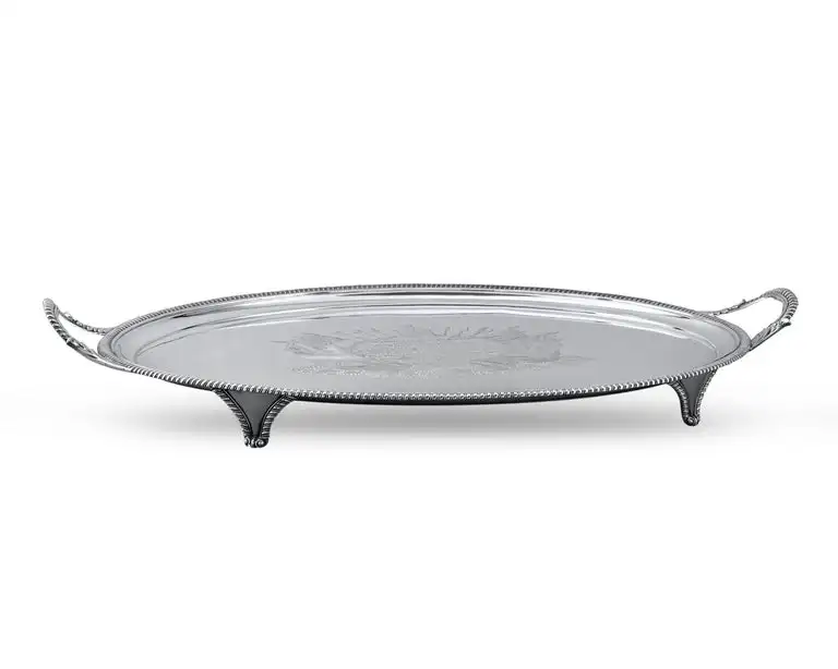 Large Antique Silver Plated Serving Tray with Floral Decoration antique serving tray