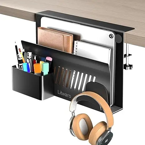 Heavy Duty No Drill Laptop Desk Mount Hanging Desk Organizer with Magnetic Pen Holder
