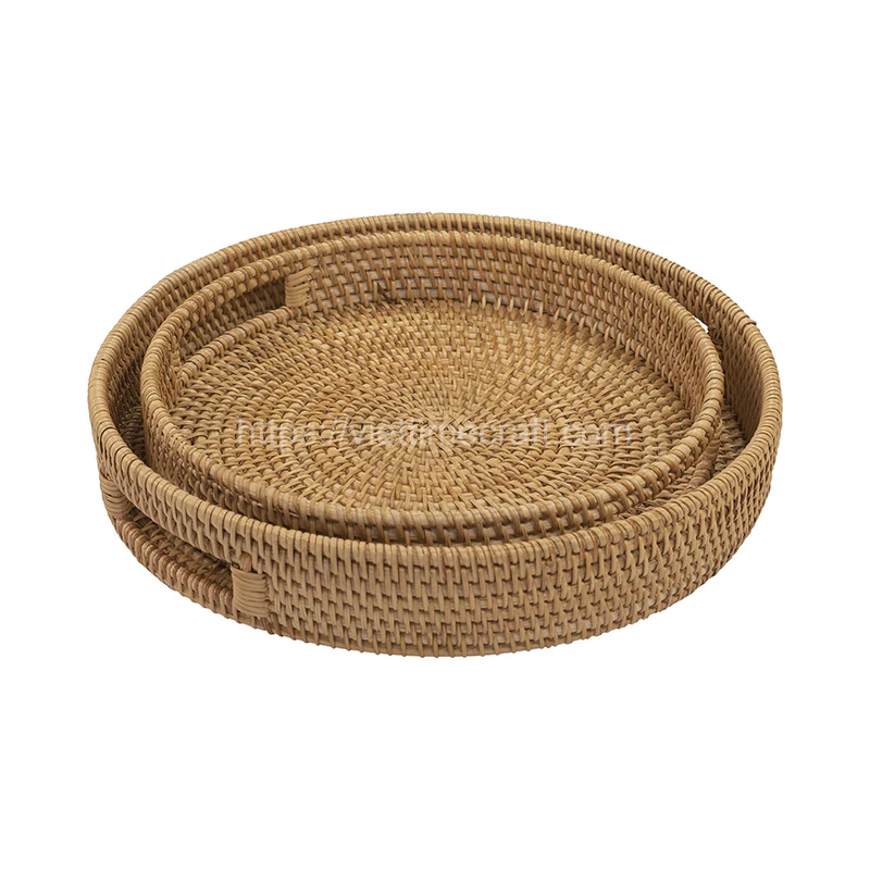 Retro Design Set 2 Rattan Serving Tray Customize Size Accessories Kitchen Storage Kitchen Supplies Vietnam