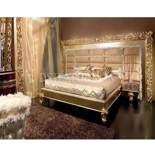 Premium High Back Bed for Luxury Home Grand Villa Design Bedroom Furniture Set Royal Master Bed and Bedroom Furniture