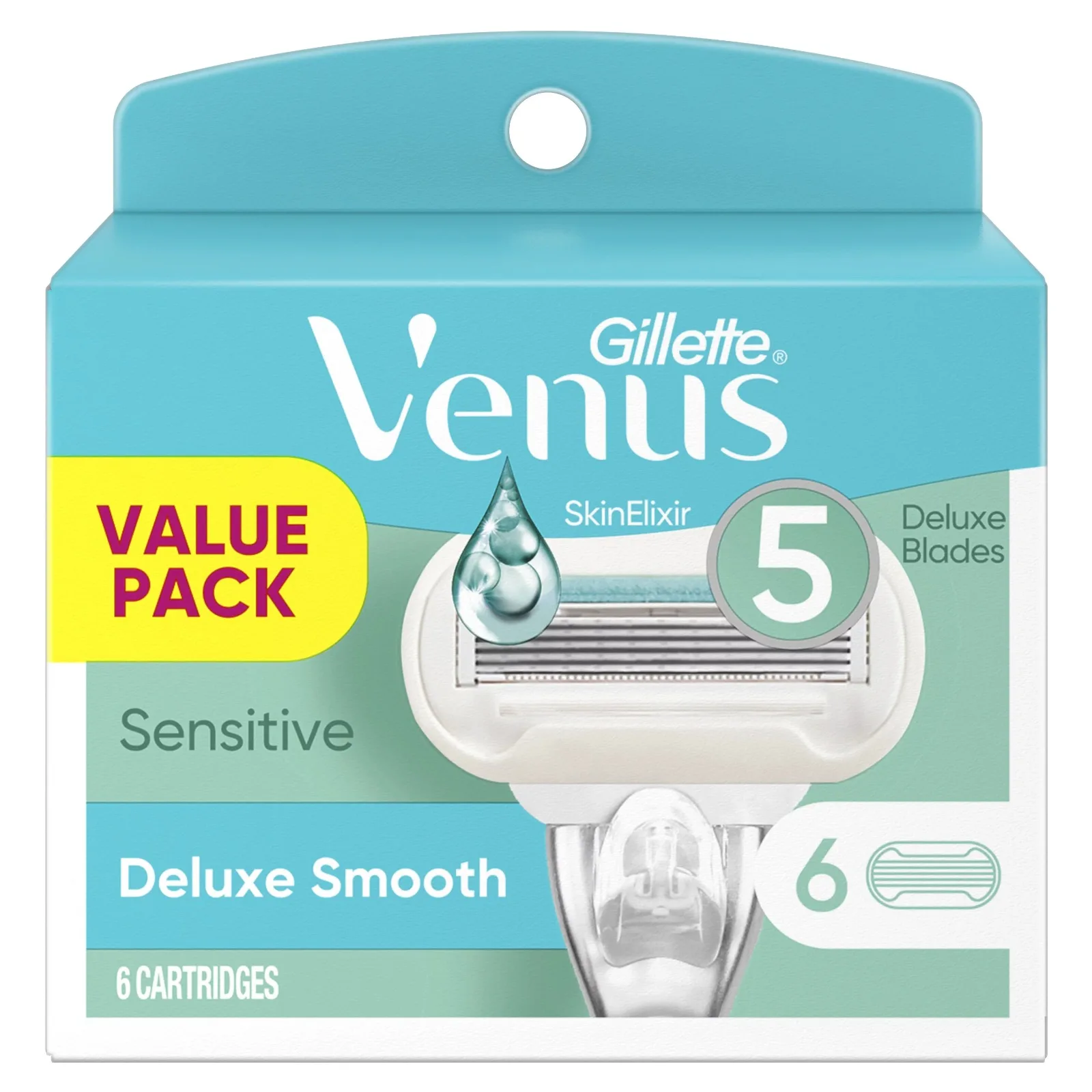 Gillette Venus дополнительные Гладкие Женские бритвенные лезвия 6 штук предназначены для гладкого бритья светло-голубой