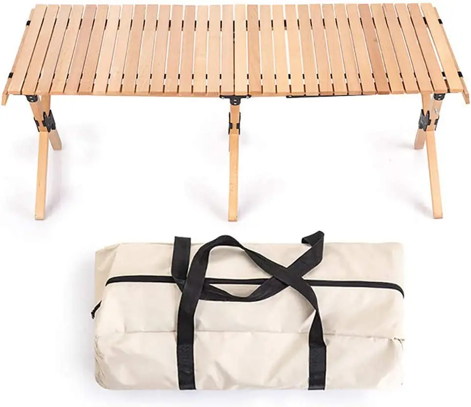 Beech Egg Roll Table Outdoor Solid Wood Folding Table Self-driving Tour Portable Camping Picnic Table And Chair Camping Supplies