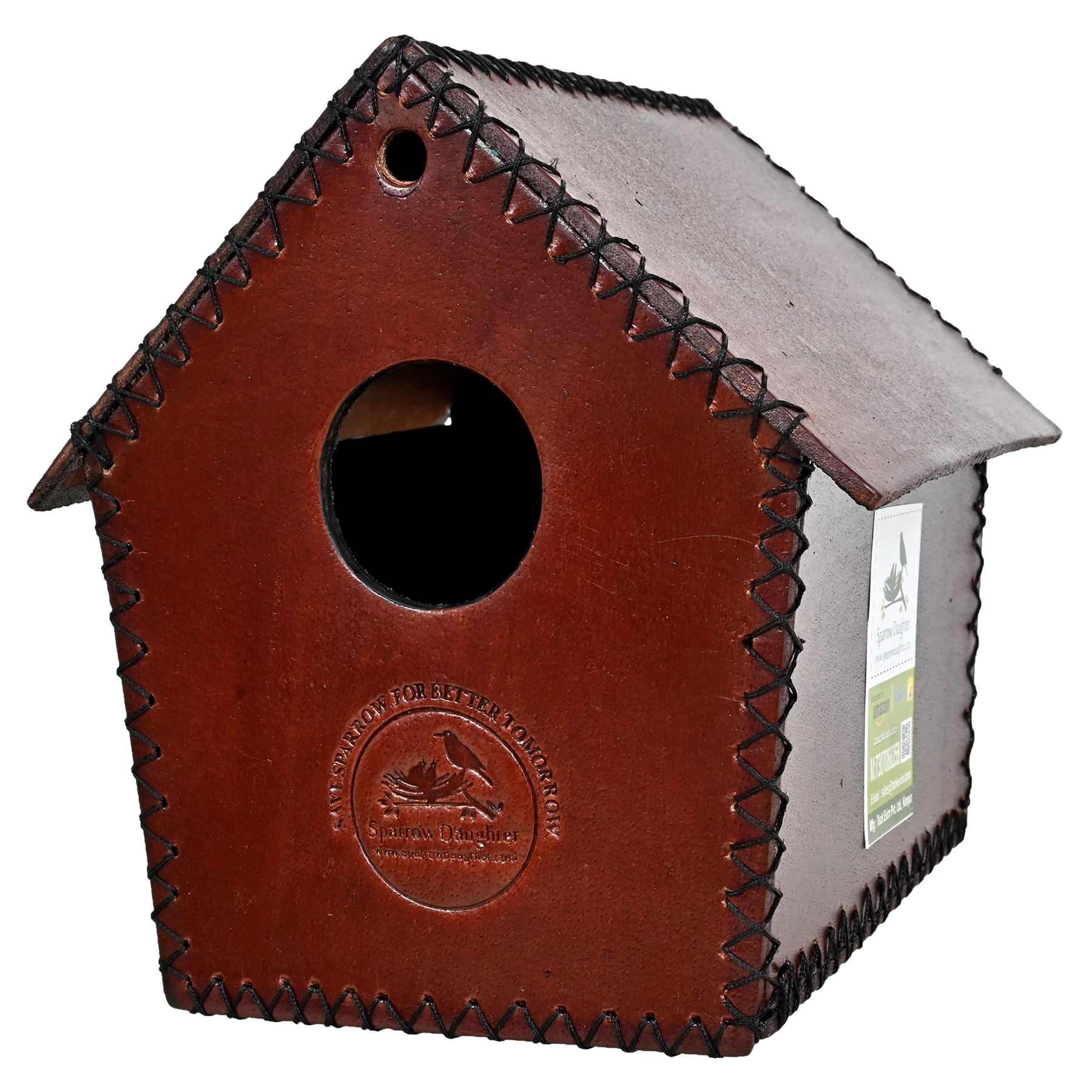 CUSTOM BIRD SHELTER NESTING BOX LEATHER CRAFTED NATURE FRIENDLY HUT SHAPE LEATHER BIRD AVIARY