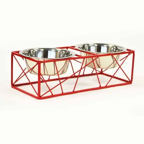 Barkely & Evans Axia Metal Double Pet Feeder Dog Food and Water Double Bowl Station Black & Natural