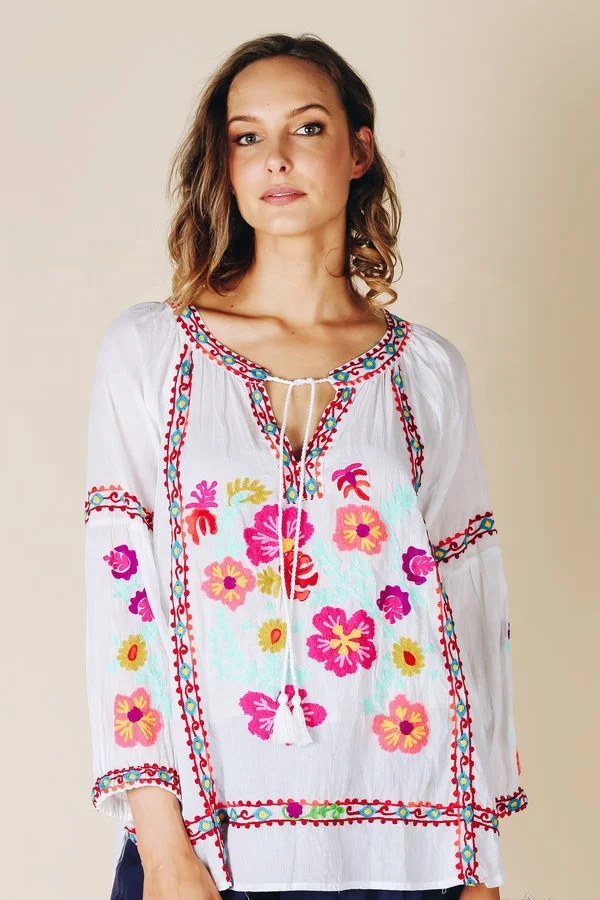 Stunning Eye Catching Look Beautiful Contrast Spring Floral Vibrant Colo Aari Embroidered Fresh Designer Look Women Blouse Top