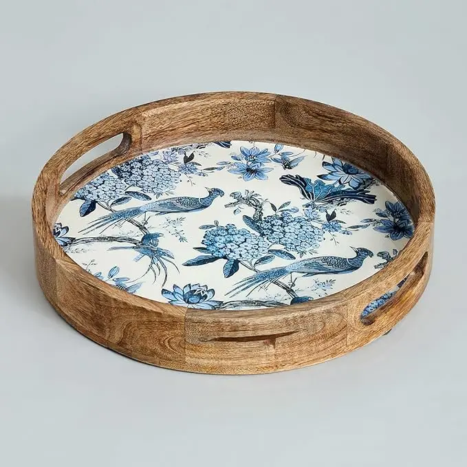 BEAUTIFUL WOOD TRAY PRINTED ENAMELLED WOODEN SERVING TRAY