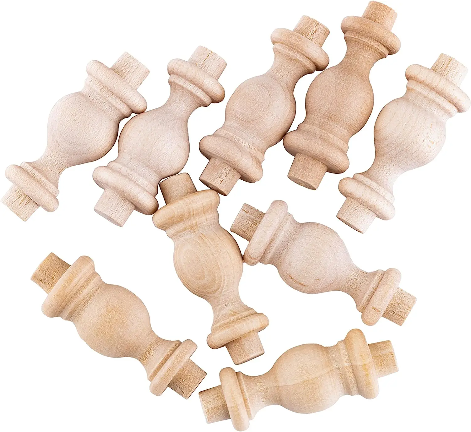 Turned Hardwood Spindles | Pack of 10 | Unfinished Wood Spindle, Unpainted Wooden Spindles for Crafts, Wooden Chair Supply