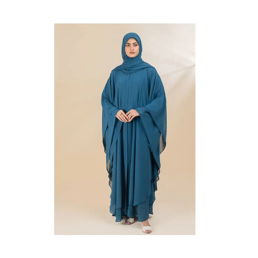 nude pink color dual-layered front open kimono abaya, delicately crafted from chiffon fabric